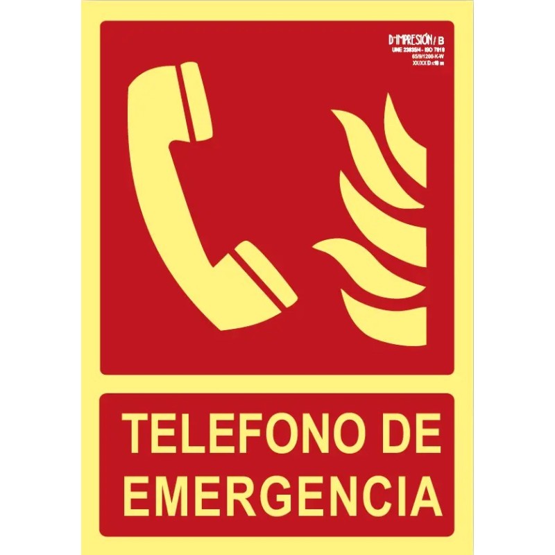 Señal teléfono de emergencia clase B 29,7 x 21cm PVC