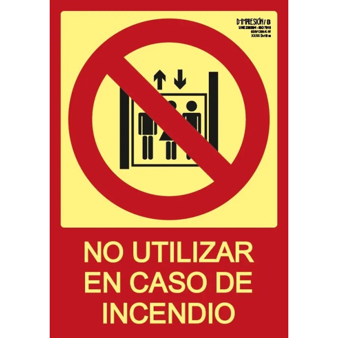 Señal no utilizar en caso de incendio clase B 29,7 x 21cm PVC