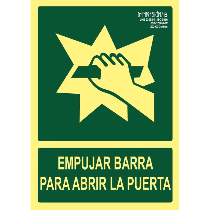 Señal empujar barra para abrir la puerta clase B 29,7 x 21cm PVC