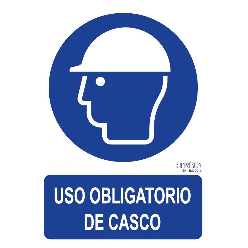 Señal uso obligatorio de casco ISO 7010 29,7x 21cm PVC