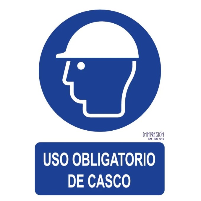 Señal uso obligatorio de casco ISO 7010 29,7x 21cm PVC