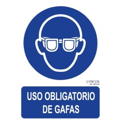 Señal uso obligatorio de gafas ISO 7010 29,7x 21cm PVC