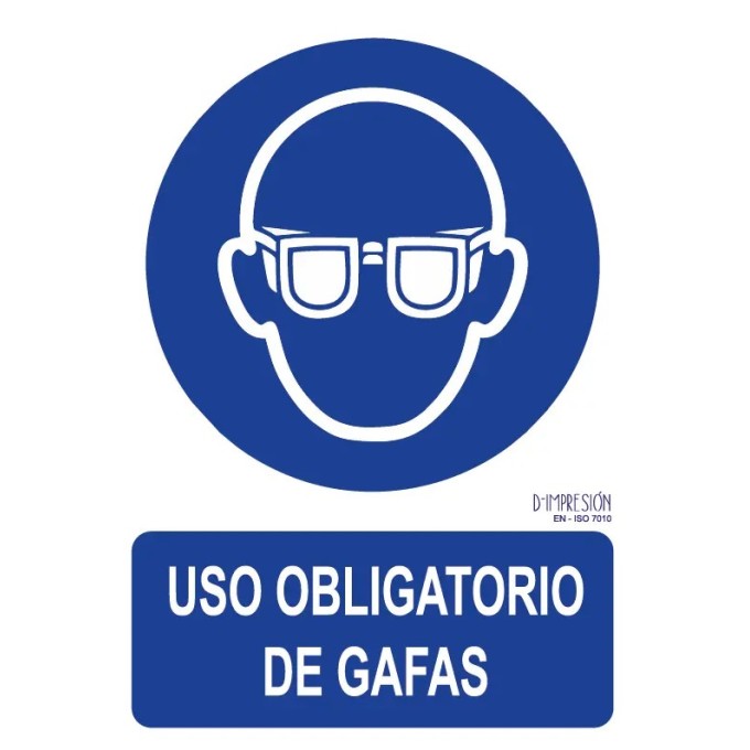 Señal uso obligatorio de gafas ISO 7010 29,7x 21cm PVC