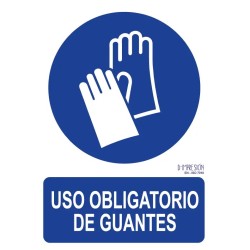 Señal uso obligatorio de guantes ISO 7010 29,7x 21cm PVC