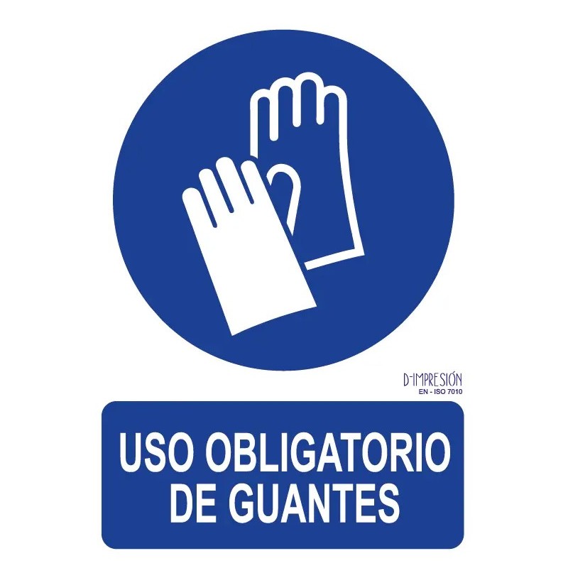 Señal uso obligatorio de guantes ISO 7010 29,7x 21cm PVC