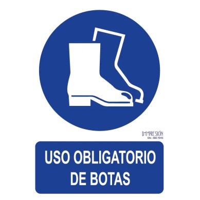 Señal uso obligatorio de botas ISO 7010 29,7x 21cm PVC