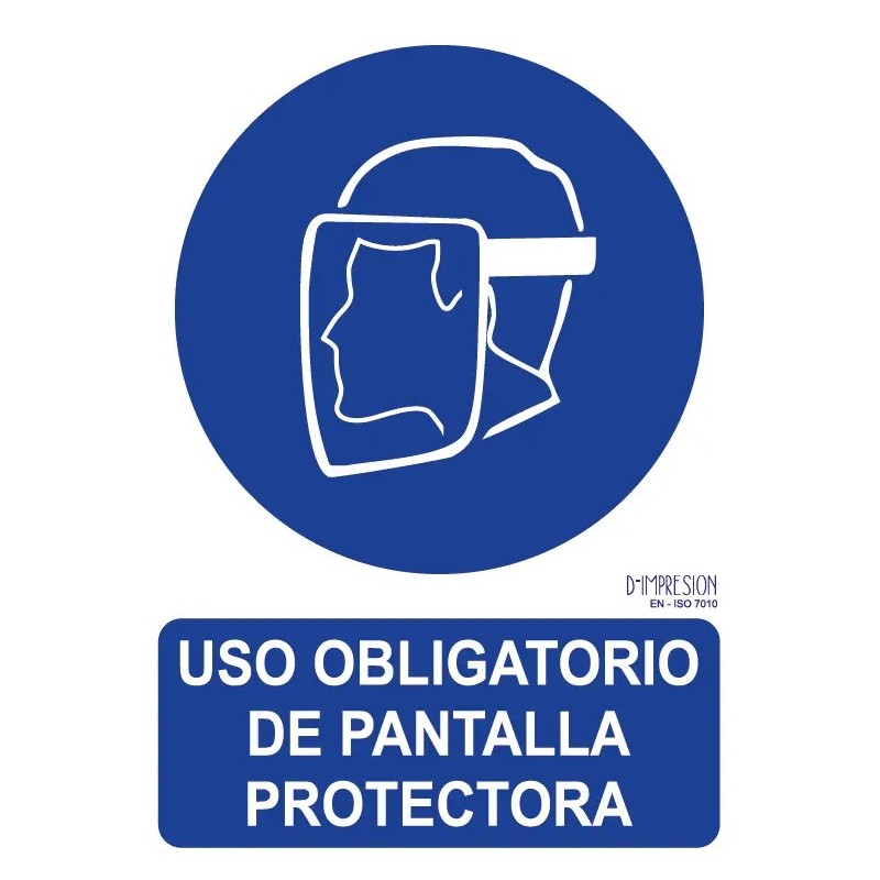 Señal uso obligatorio de pantalla protectora ISO 7010 29,7x 21cm PVC