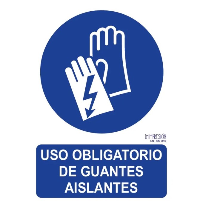 Señal uso obligatorio de guantes aislantes ISO 7010 29,7x 21cm PVC