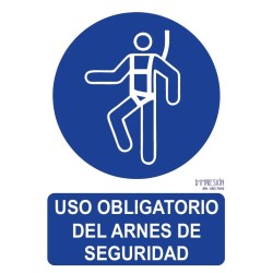 Señal uso obligatorio del arnés de seguridad  ISO 7010 29,7x 21cm PVC