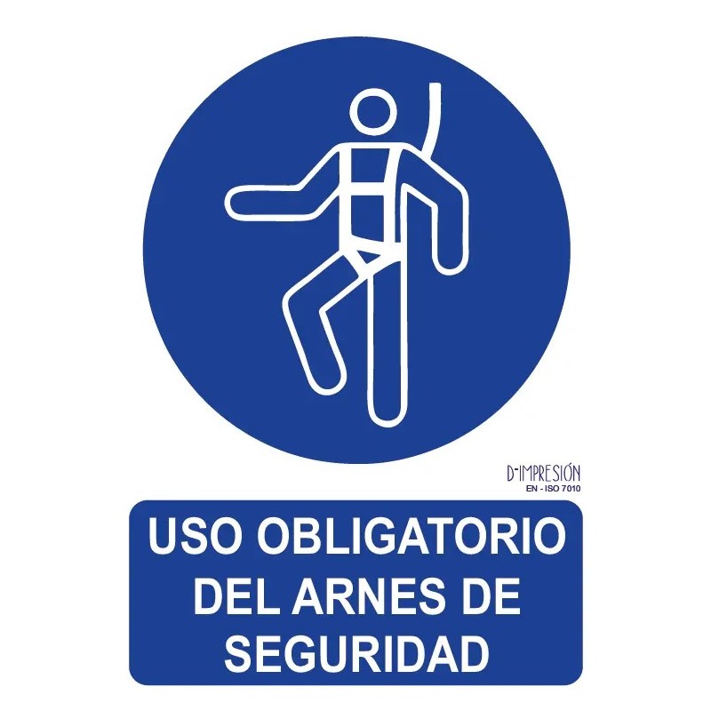 Señal uso obligatorio del arnés de seguridad  ISO 7010 29,7x 21cm PVC