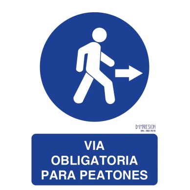 Señal via obligatoria para peatones derecha ISO 7010 29,7x 21cm PVC