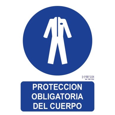 Señal protección obligatoria de cuerpo ISO 7010 29,7x 21cm PVC