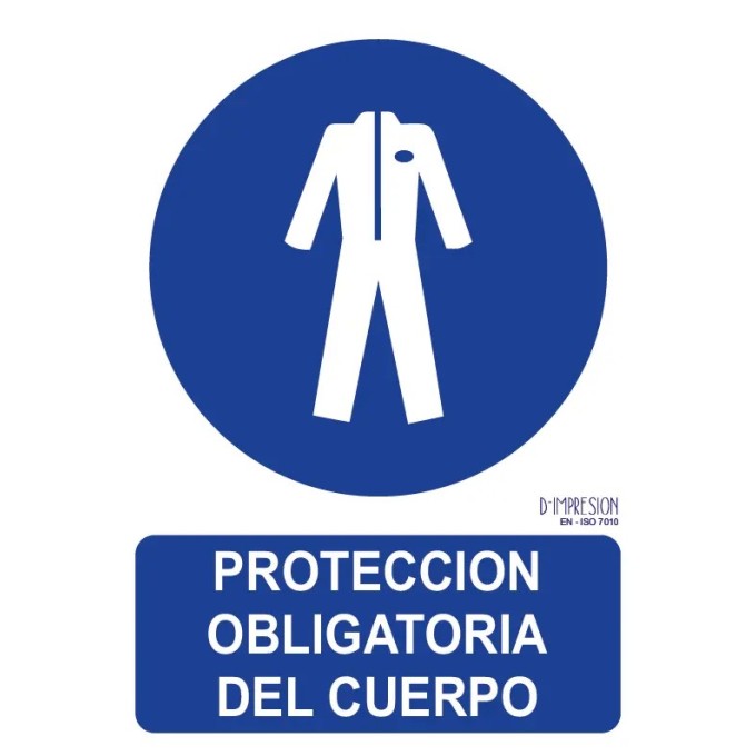 Señal protección obligatoria de cuerpo ISO 7010 29,7x 21cm PVC