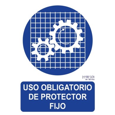 Señal uso obligatorio de protector fijo ISO 7010 29,7x 21cm PVC