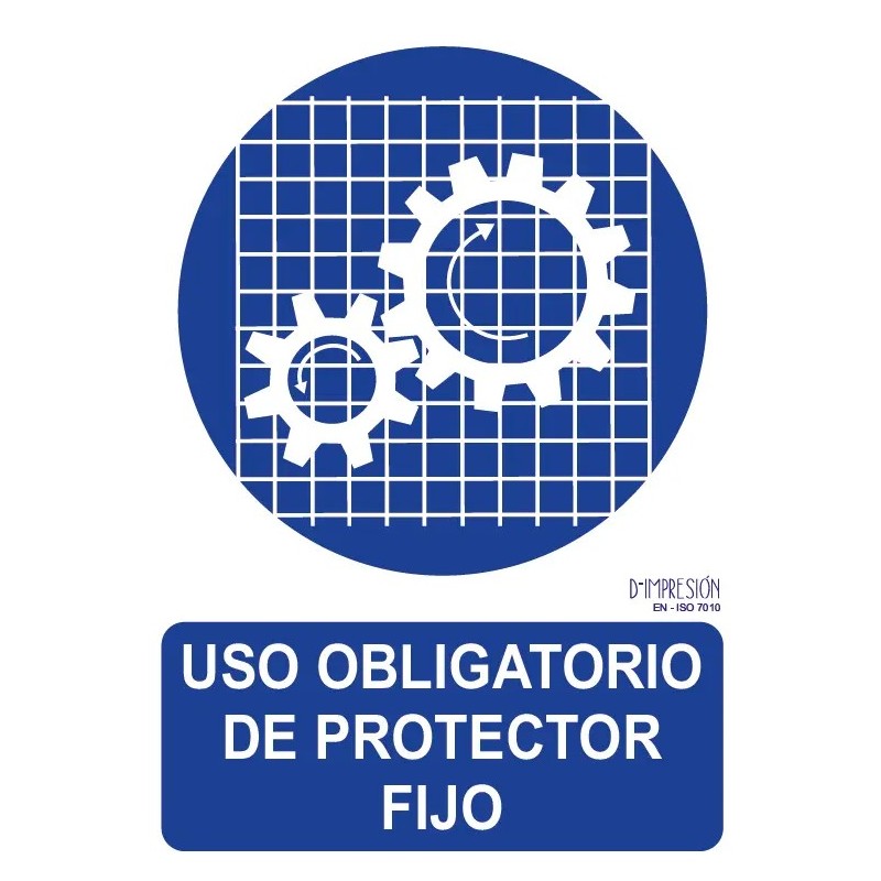 Señal uso obligatorio de protector fijo ISO 7010 29,7x 21cm PVC