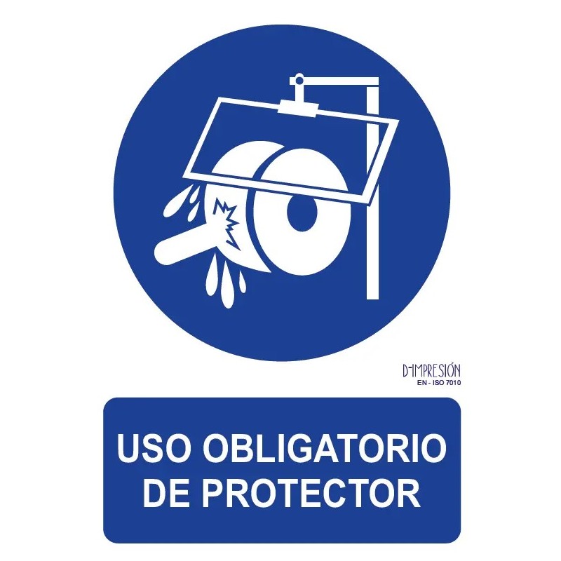 Señal uso obligatorio de protector ISO 7010 29,7x 21cm PVC