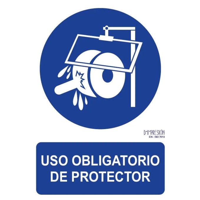 Señal uso obligatorio de protector ISO 7010 29,7x 21cm PVC