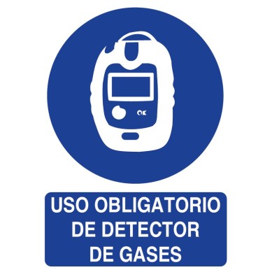 Señal uso obligatorio de detector de gases ISO 7010 29,7x 21cm PVC