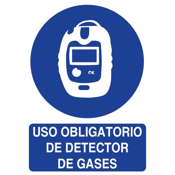 Señal uso obligatorio de detector de gases ISO 7010 29,7x 21cm PVC