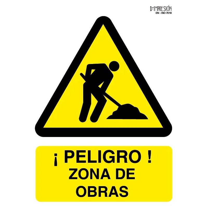 Señal peligro zona de obras ISO 7010 29,7x 21cm PVC