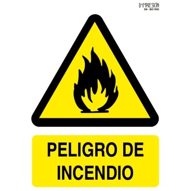 Señal peligro de incendio ISO 7010 29,7x 21cm PVC