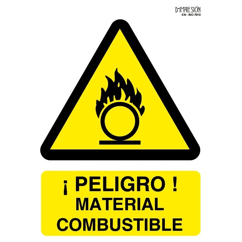 Señal peligro material combustible ISO 7010 29,7x 21cm PVC