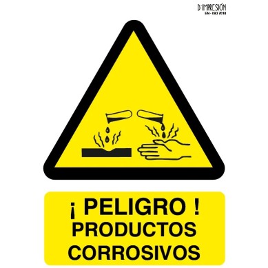 Señal peligro productos corrosivos ISO 7010 29,7x 21cm PVC