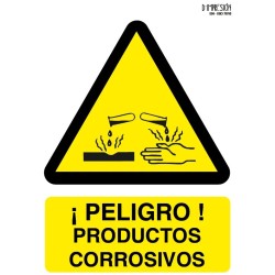 Señal peligro productos corrosivos ISO 7010 29,7x 21cm PVC