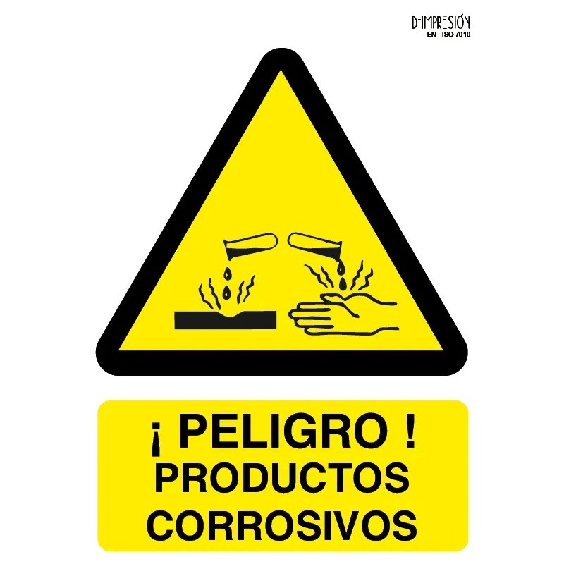 Señal peligro productos corrosivos ISO 7010 29,7x 21cm PVC