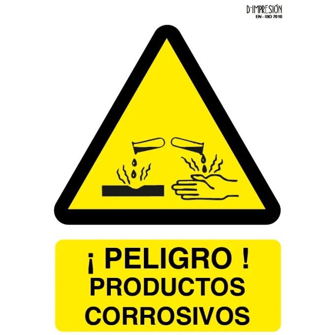 Señal peligro productos corrosivos ISO 7010 29,7x 21cm PVC