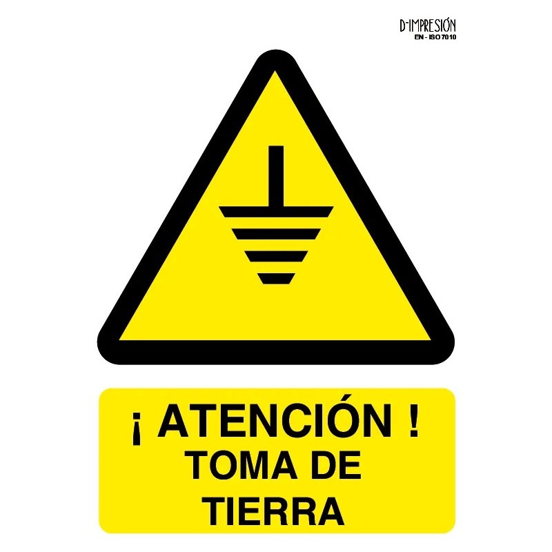 Señal atención toma de tierra ISO 7010 29,7x 21cm PVC