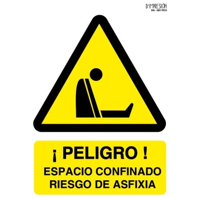 Señal peligro espacio confinado riesgo de asfixia ISO 7010 29,7x 21cm PVC