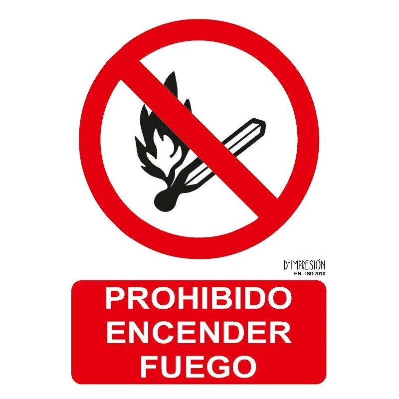 Señal prohibido encender fuego ISO 7010 29,7x 21cm PVC