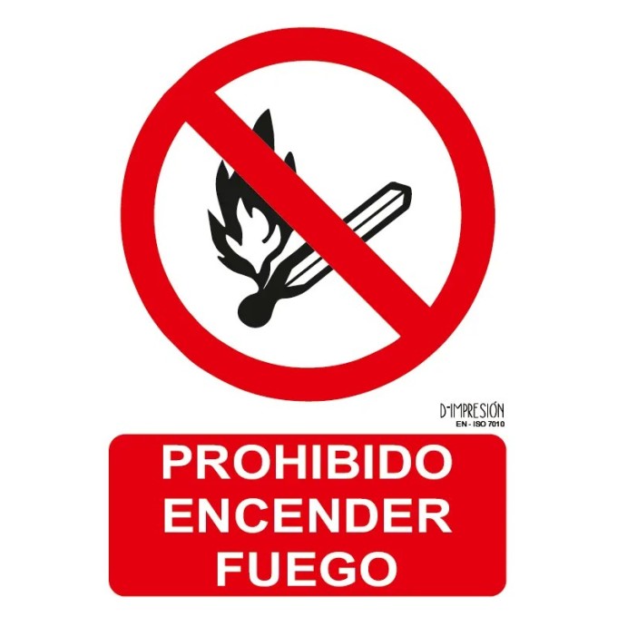 Señal prohibido encender fuego ISO 7010 29,7x 21cm PVC