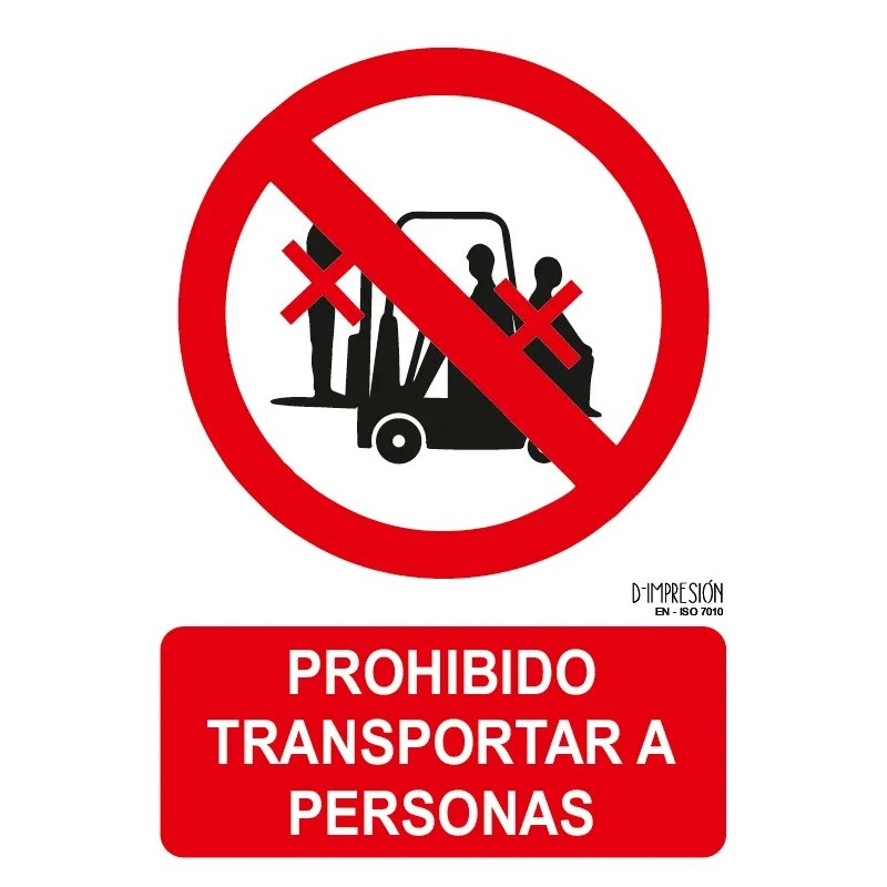 Señal prohibido transportar a personas ISO 7010 29,7x 21cm PVC