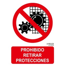 Señal prohibido retirar protecciones ISO 7010 29,7x 21cm PVC