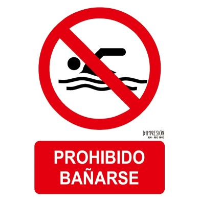 Señal prohibido bañarse ISO 7010 29,7x 21cm PVC