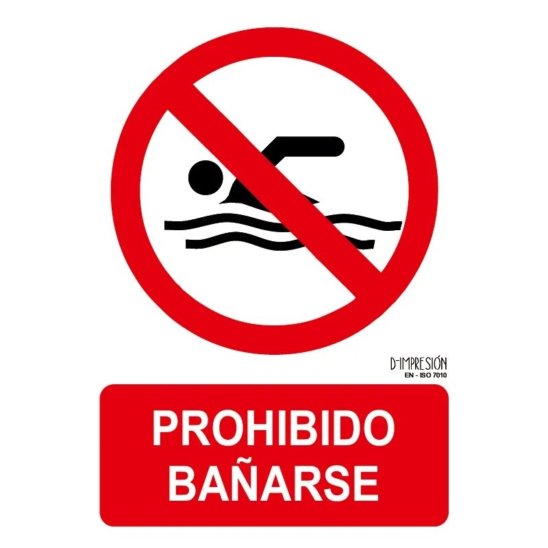 Señal prohibido bañarse ISO 7010 29,7x 21cm PVC