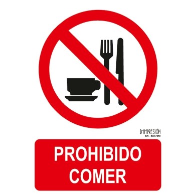 Señal prohibido comer ISO 7010 29,7x 21cm PVC