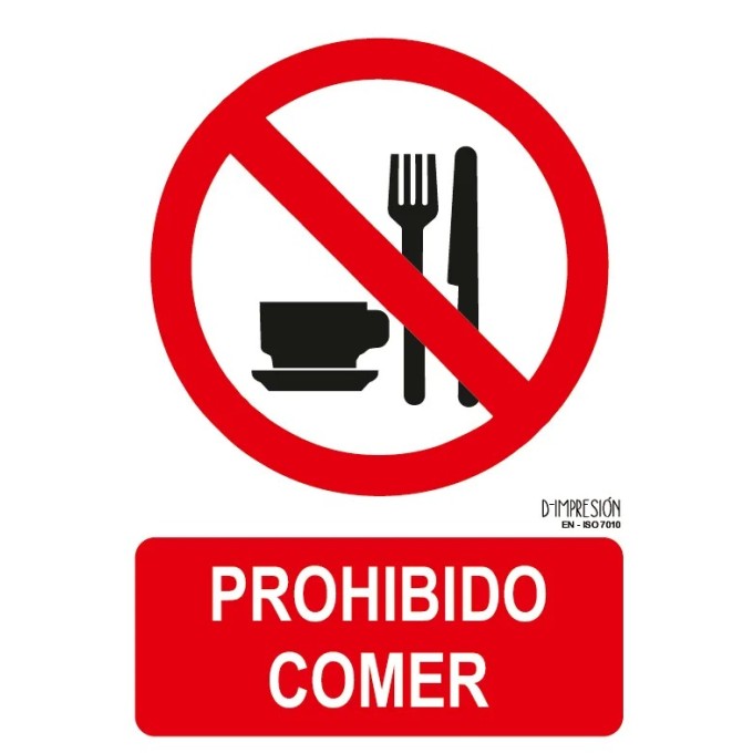 Señal prohibido comer ISO 7010 29,7x 21cm PVC