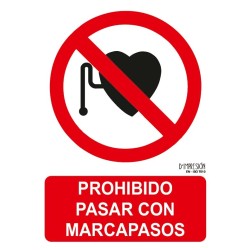 Señal prohibido pasar con marcapasos ISO 7010 29,7x 21cm PVC