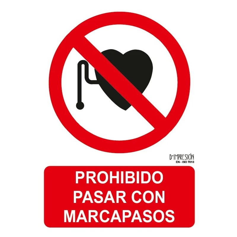 Señal prohibido pasar con marcapasos ISO 7010 29,7x 21cm PVC