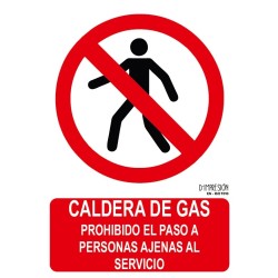 Señal caldera de gas prohibido el paso a personas ajenas al servicio ISO 7010 29,7x 21cm PVC